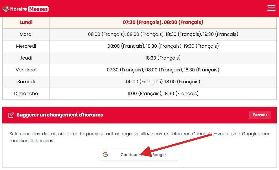 Comment proposer un changement d'horaires sur une page de paroisse